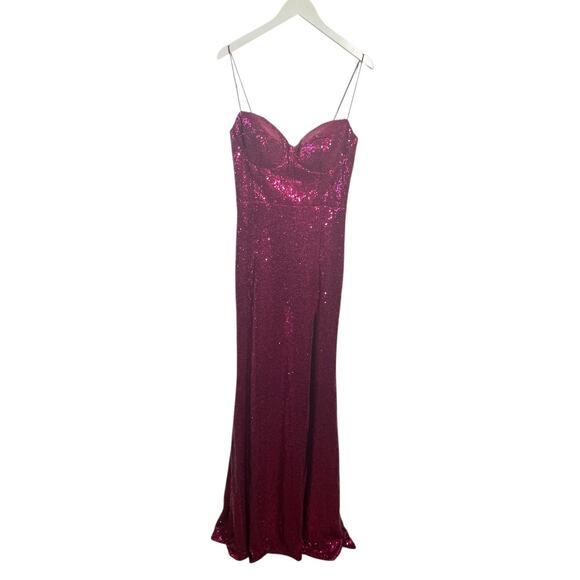 B.Darlin Dress Juniors 11/12 Pink Magenta Sequined Prom Formal Gown Maxi Slit - Picture 1 of 10